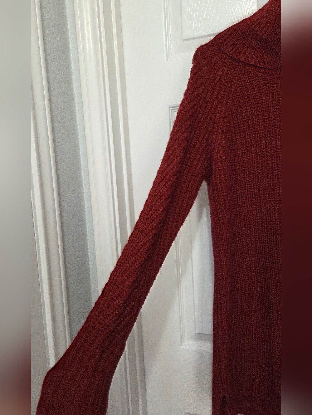 A New Day Red Chunky Ribbed Knit Cowl Neck Tunic Sweater Size Medium - Picture 5 of 9